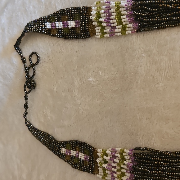 Vtg HANDMADE Multicolor Oil Spill Bead Woven Multi-strand Long Necklace - Picture 3 of 7